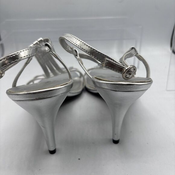 Fioni Night Size 11 Silver T Strap Open Toe stiletto Heels Formal wedding - Picture 4 of 10